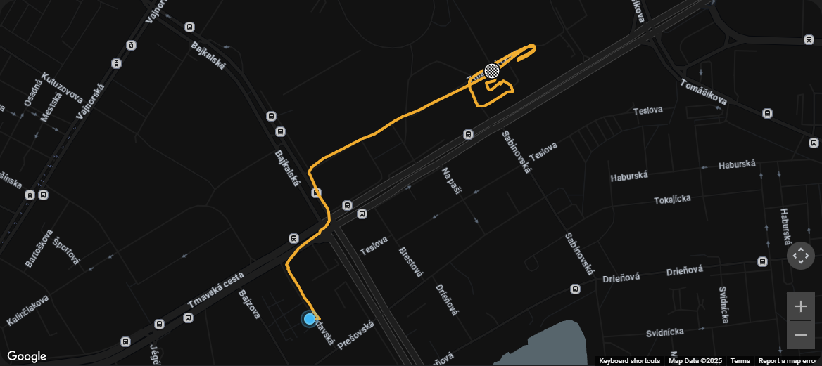 A recorded MyAgeVolt test trip with its route, start and destination on the map.