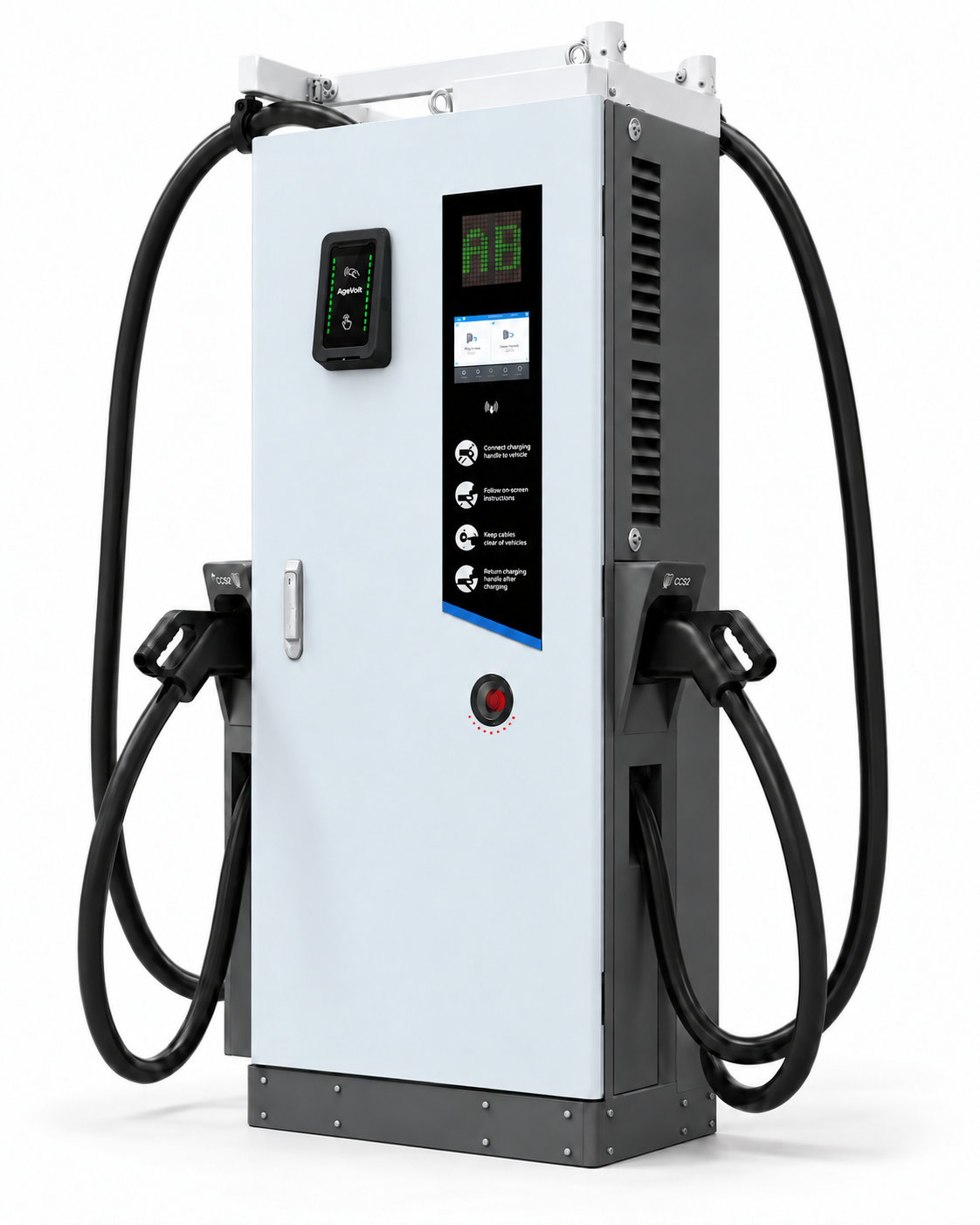 DC stanica 160 kW s AgeVolt TouchPoint displejom a čiernymi konektormi CCS2